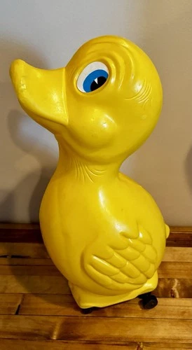RARE Quacksie Blow Mold Duck Pull Along Squeak Toy Louis Marx & Co Vintage 16.5"