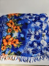 VTG Women's Shawl Scarf Sarong Blue Tropical Fringe-Edge Beach Boho 62”x41”