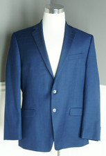 Calvin Klein Men's Suit Jacket Blazer 42R 100 Wool Navy Plaid Windowpane