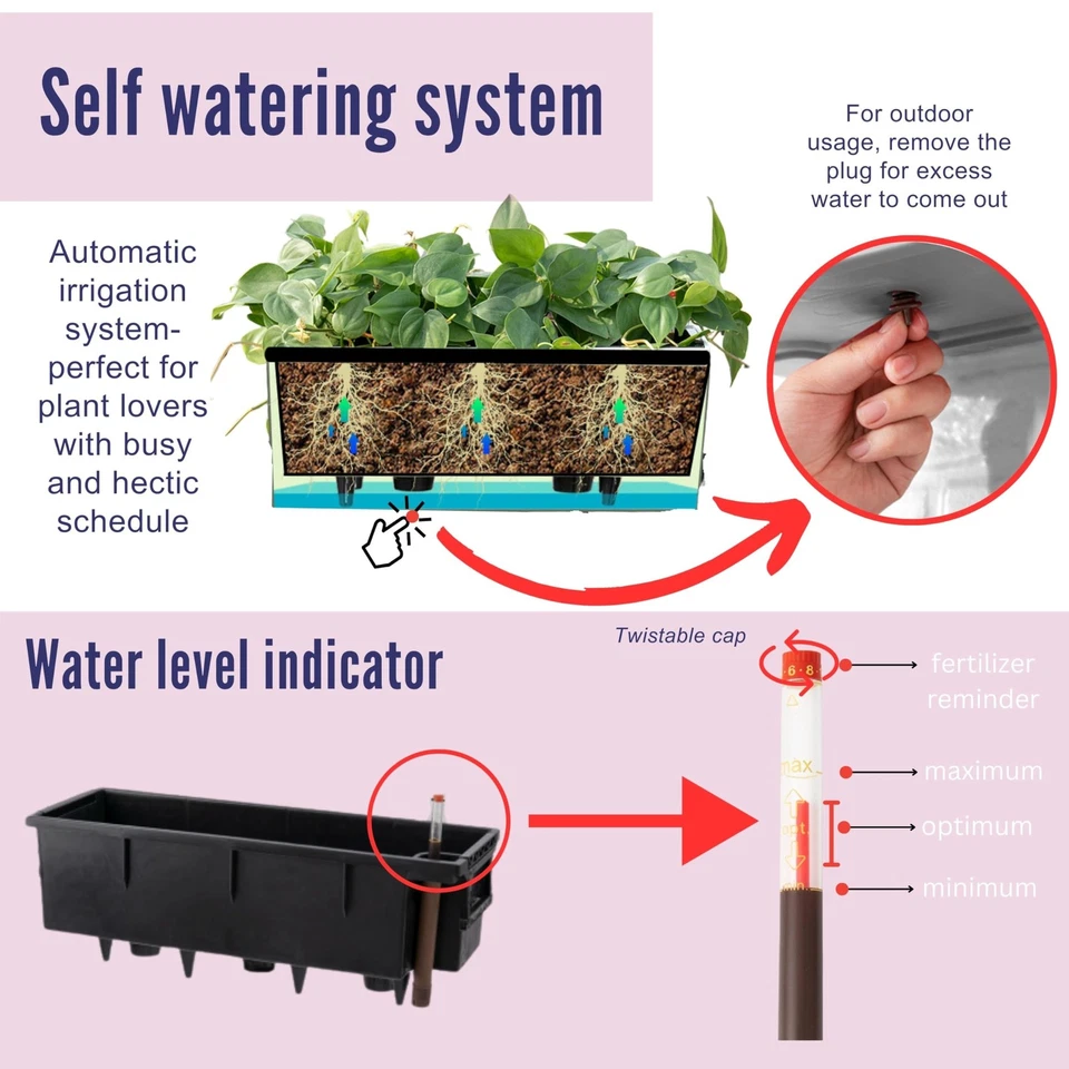 Macetadora barandilla LaLaGreen (20 pulgadas, paquete de 4) flujo de ventana rectangular blanca... Foto 4 de 4
