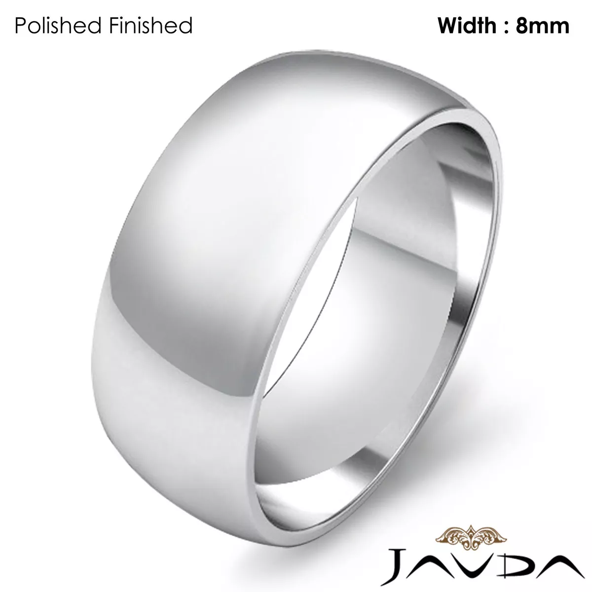 Solid 14k Gold White Dome Men Wedding Band High Polish Ring 8mm