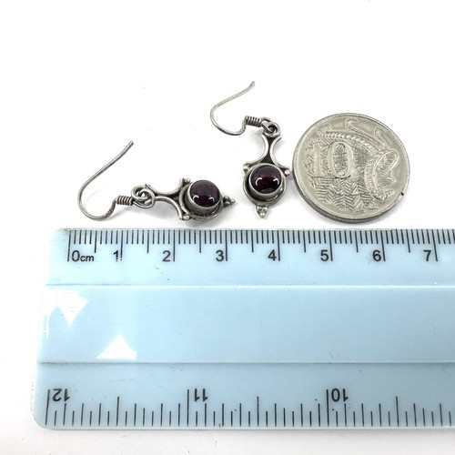 925 Sterling Silver Drop Earrings W/ Natural Ruby - Handmade - 35.0mm - Picture 6 of 7