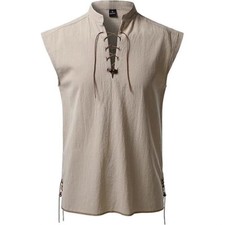 Men's Retro Lace Up Sleeveless Shirts Pirate Renaissance Medieval Viking Shirt