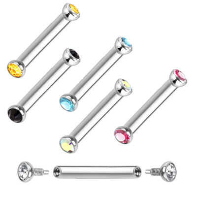 2X 2mm Double Cystal Steel Ear Cartilage Stud Internal Thread Barbell Piercing
