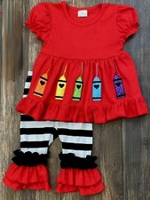 Crayons Red Skirted Tunic  Striped Ruffle Capris