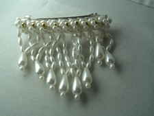 WHITE FAUX PEARL DANGLE HAIR BARRETTE PROM WEDDING BRIDAL UP DO ACCESSORY