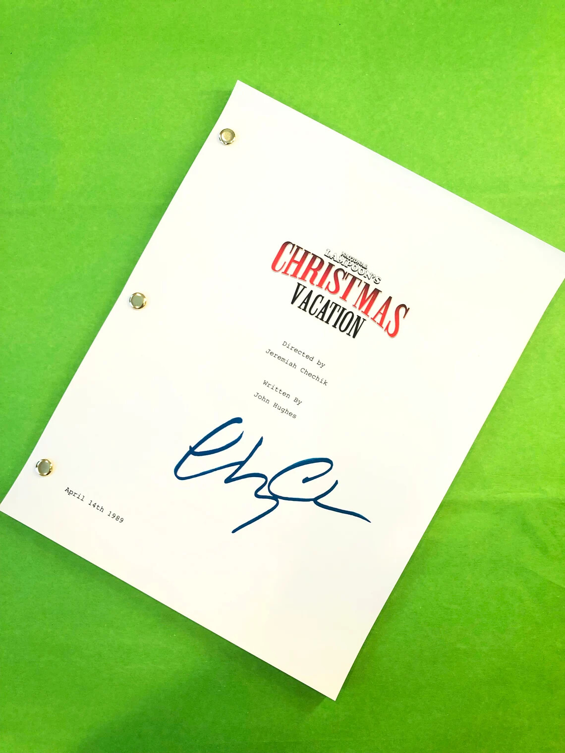Guión de película navideña de 129 páginas Chevy Chase autógrafo escrito por Jhon Hughes