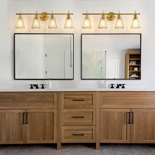 Industrial Bathroom Vanity Lights: 4-Lights Gold Brushed Brass Vintage Metal - Picture 3 of 5