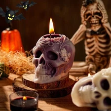 Sungmor Halloween Gothic Skull Scented Candles Soy Wax Molded with Floral Design