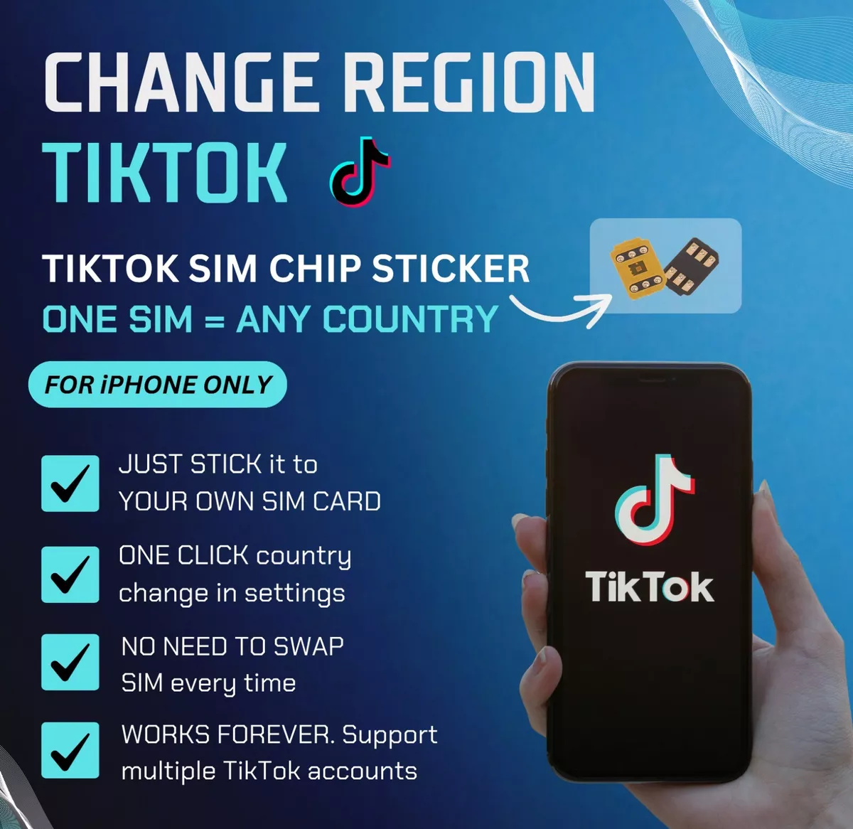 SIM card for TikTok to change target country region. No VPN needed. For  iPhone!