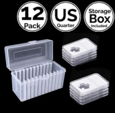 12 PK 0.94 IN 24 mm Slab Coin Snap Holder w/ 12 Slot Storage Box Fit US Quarter
