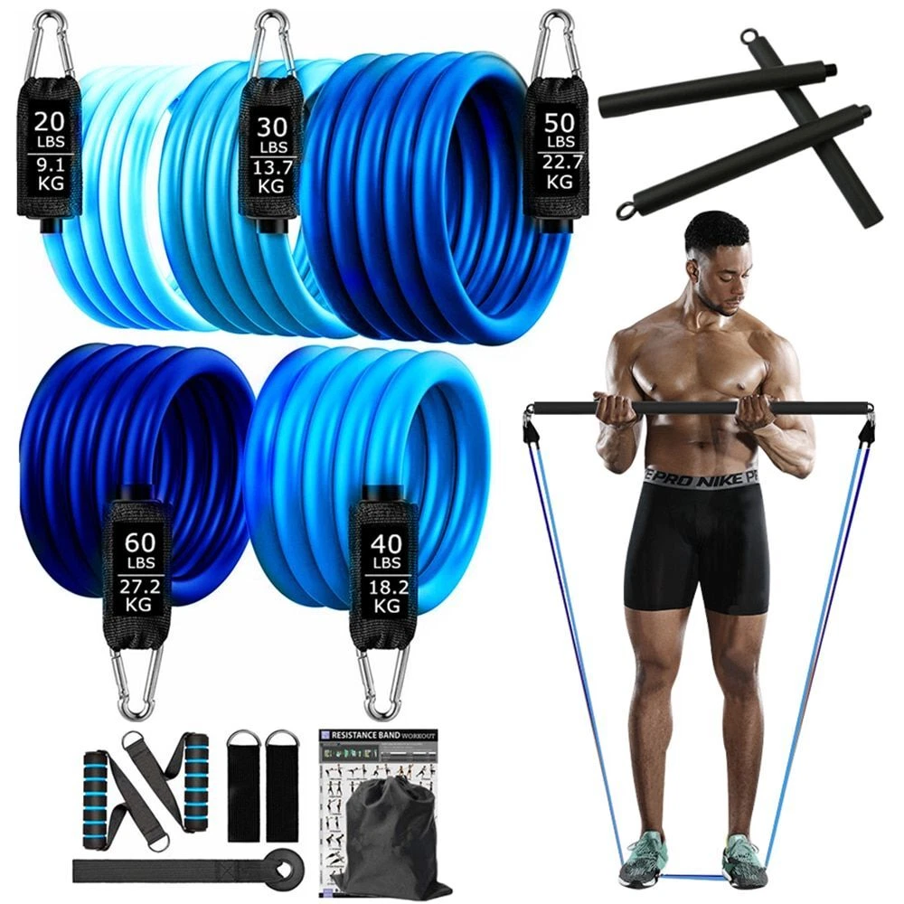 Workout Bar Resistance Bands Set Home Gym Yoga Fitness Equipment