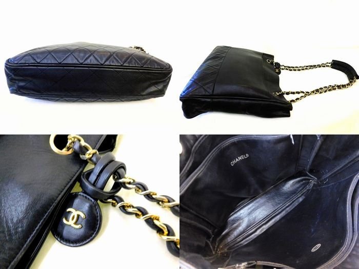 CHANEL Tote Bag Chain Tote Black Women's Lambskin Quilted