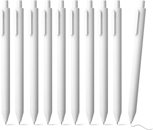 PURE Gel Pens White with Black Ink 10 Pieces 0.5 mm Fine Point Aesthetic Pens...