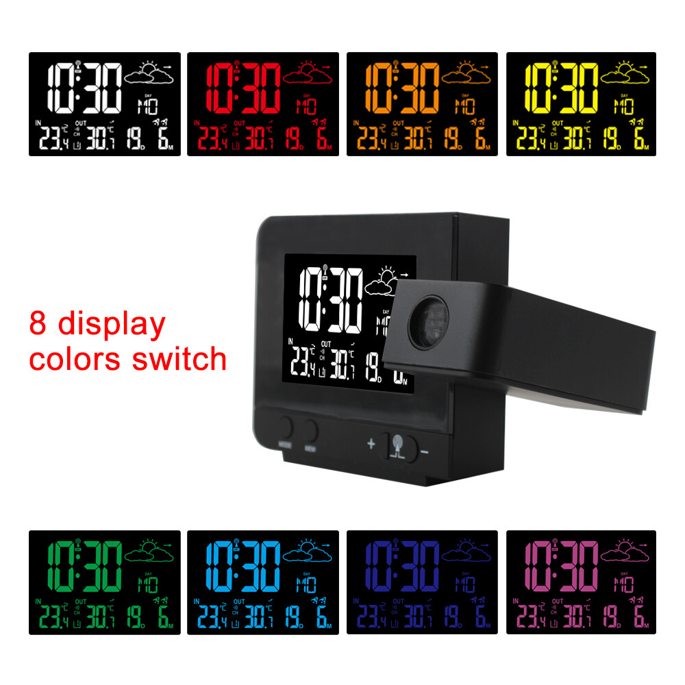 Wireless Sensor Alarm Clock with 8 Color Display in Sleek Black-image