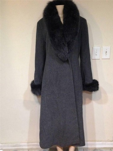 blue fox fur Cashmere Wool long coat 