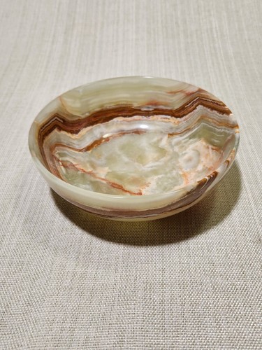 GREEN ONYX NATURAL CARVED STONE BOWL - Picture 3 of 8
