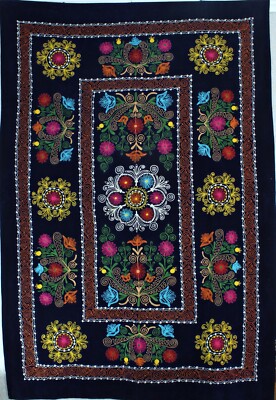 Uzbek suzani tapestry wall hanging,embroidered blue velvet tablecloth,blanket