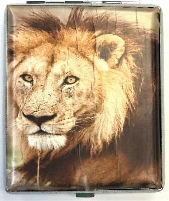Eclipse Lion Face Light Design Crushproof Metal Cigarette Case, 100's (LONG)