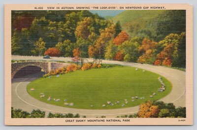 Great Smokey Mountains Newfound Gap Highway Loop-Over Linen Postcard Unposted