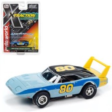 Auto World SC412-4BLU Xtraction 1969 Dodge Daytona Blue/Yellow HO Scale Slot Car