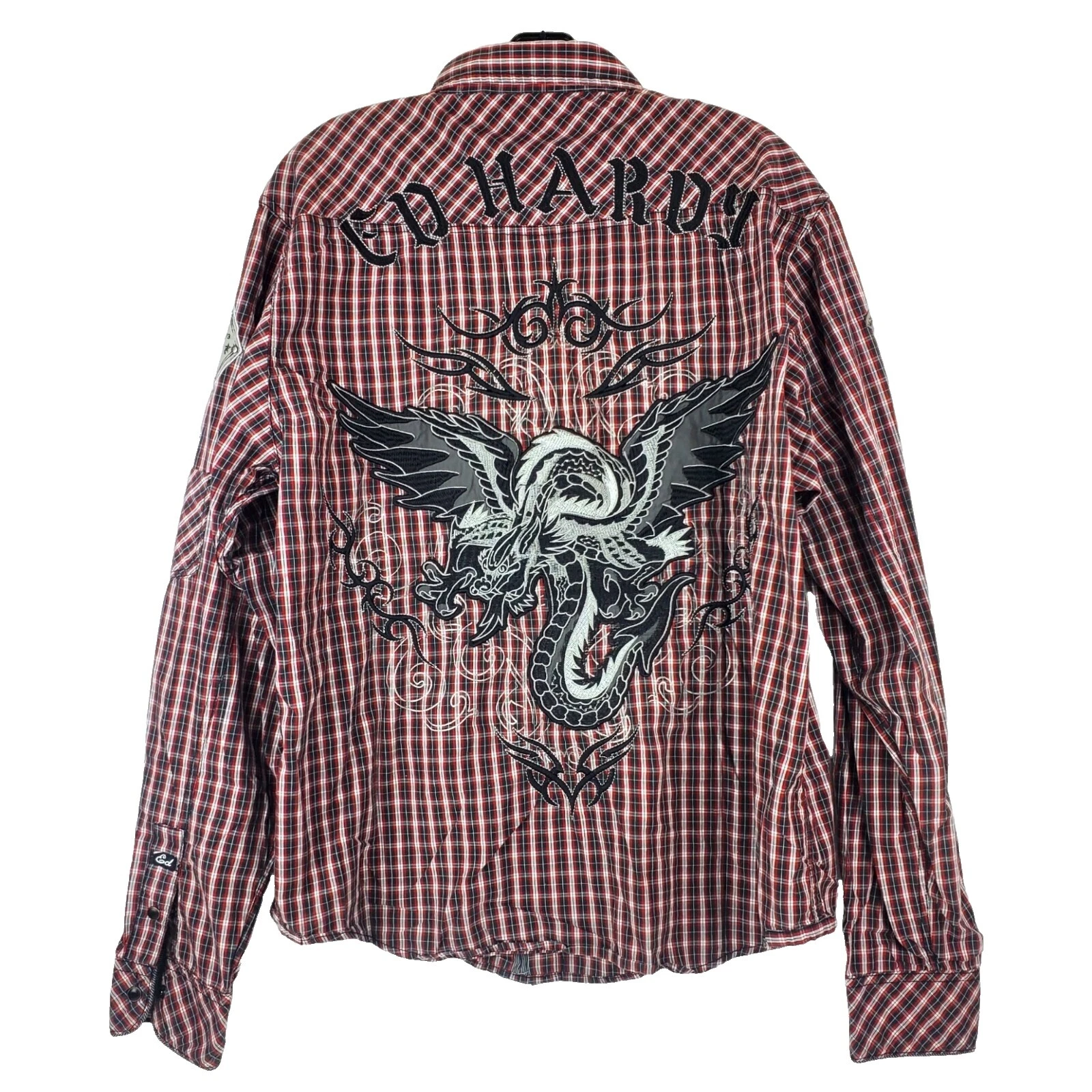 Ed Hardy mangas largas informal con Botones camisas para hombres