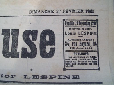 Journal de Toulouse Sunday 27 February 1921