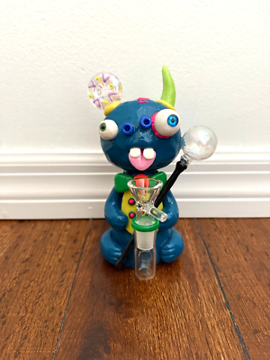 #ad 7” Premium Glass Water Pipe Art Glow in Dark Abstract Wizard Monster $59.99