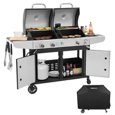 Royal Gourmet 2-Burner Gas and Charcoal Combo Grill with Cover, Two Side Shelves