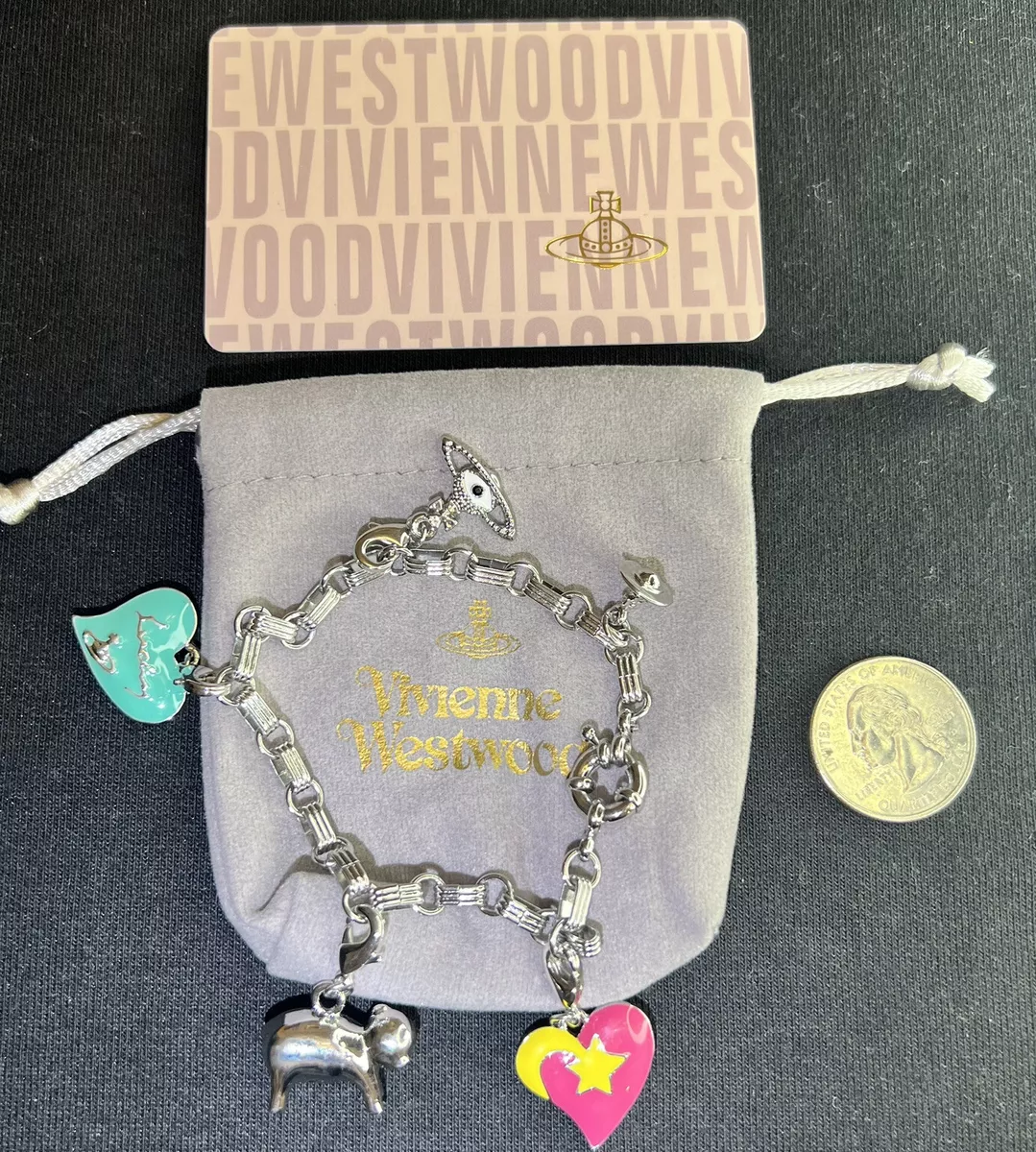 Rare～Vivienne Westwood Multi Charms Colorful Pig, Heart And Eyes Bracelets