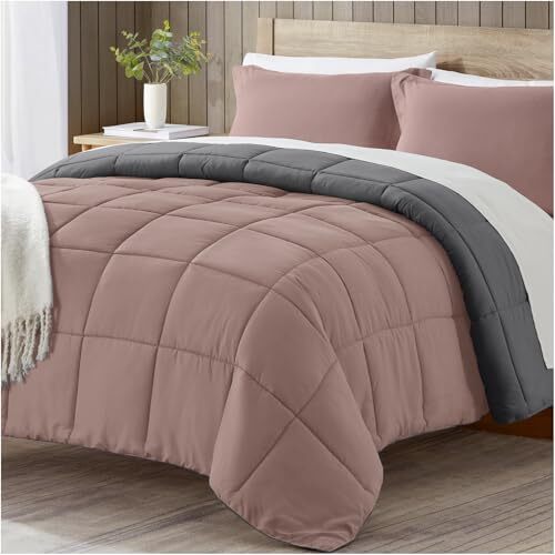 Comforter Set Pink, Lightweight Comforters Size Bed, Soft Full Pink / Grey-image