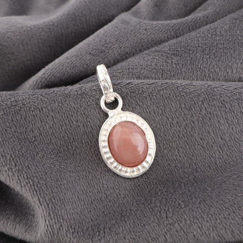 Natural Peach Moonstone Gemstone 925 Sterling Silver Handmade Jewelry Pendant - Foto 2 di 5