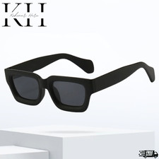 Classic Matte Black Thick Square Frame Chunky Brown Tinted Lens Sunglasses