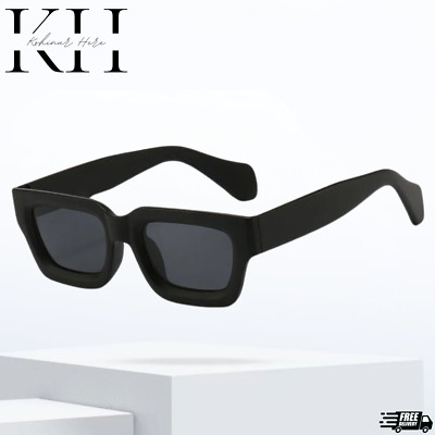 Classic Matte Black Thick Square Frame Chunky Brown Tinted Lens Sunglasses