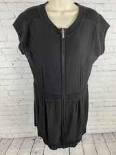 Michael Kors Front Zip Short Sleeve Knit Short Black Casual Dress L