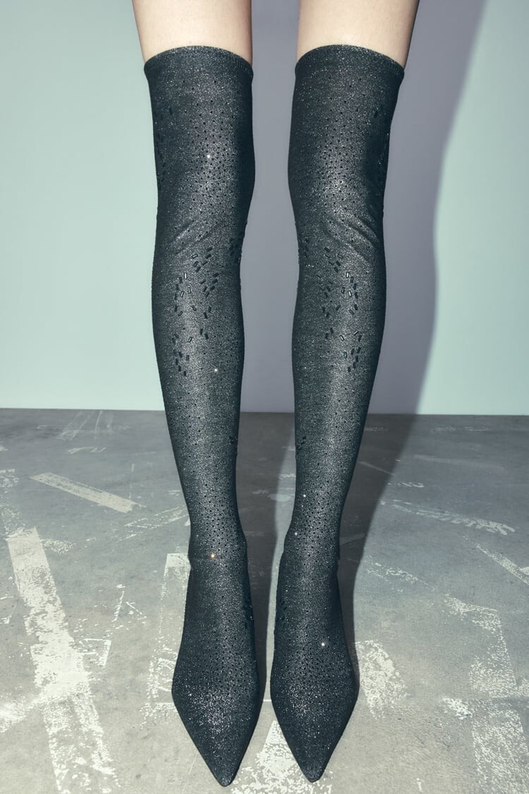 NWT ZARA OVER THE KNEE FABRIC BOOTS BLACK - REF. 1002/110 6