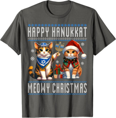 Cat Merry Christmas Happy Hanukkah Meowy Christian Unisex T-Shirt