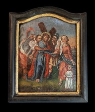 antico quadro stazione via crucis GESU' INCONTRA LE DONNE IN PIANTO XVIII sec.