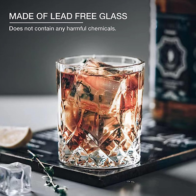 Old Fashioned Whiskey Glasses Set of 4 (2 Crystal Bourbon 2 Ice Ball Molds) 11Oz