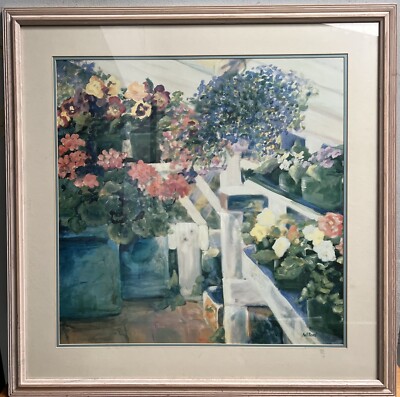 NELL REVEL-SMITH LANDSCAPE IN THE GARDEN, FRAMED MATTED LITHOGRAPH 33 X32
