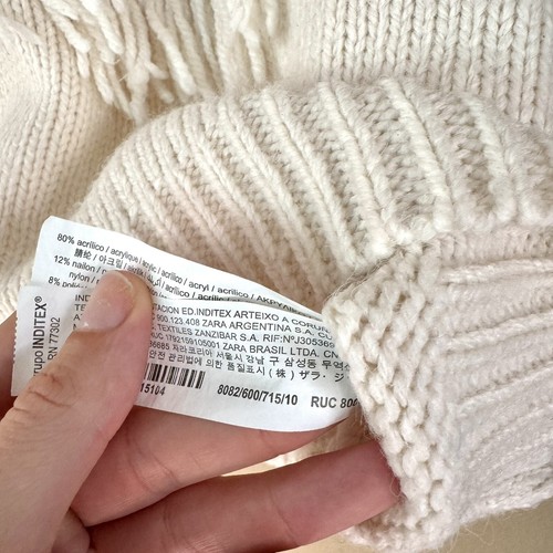 ZARA Kids Acrylic Blend Fringe Tribal Knit Pullover Sweater Cream Black Size 10 - Picture 6 of 7