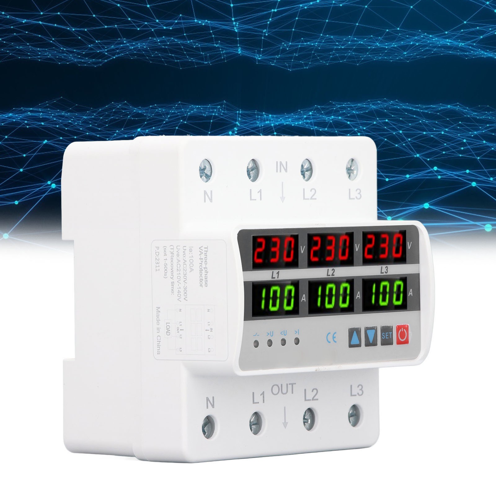 3 Phase DIN Rail Protective Device Over Under Voltage Current Limiting Self