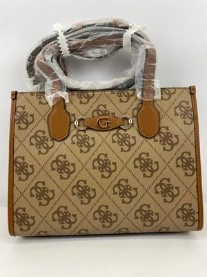 Guess Handtasche Izzy Latte Logo Damen Tasche Shopper