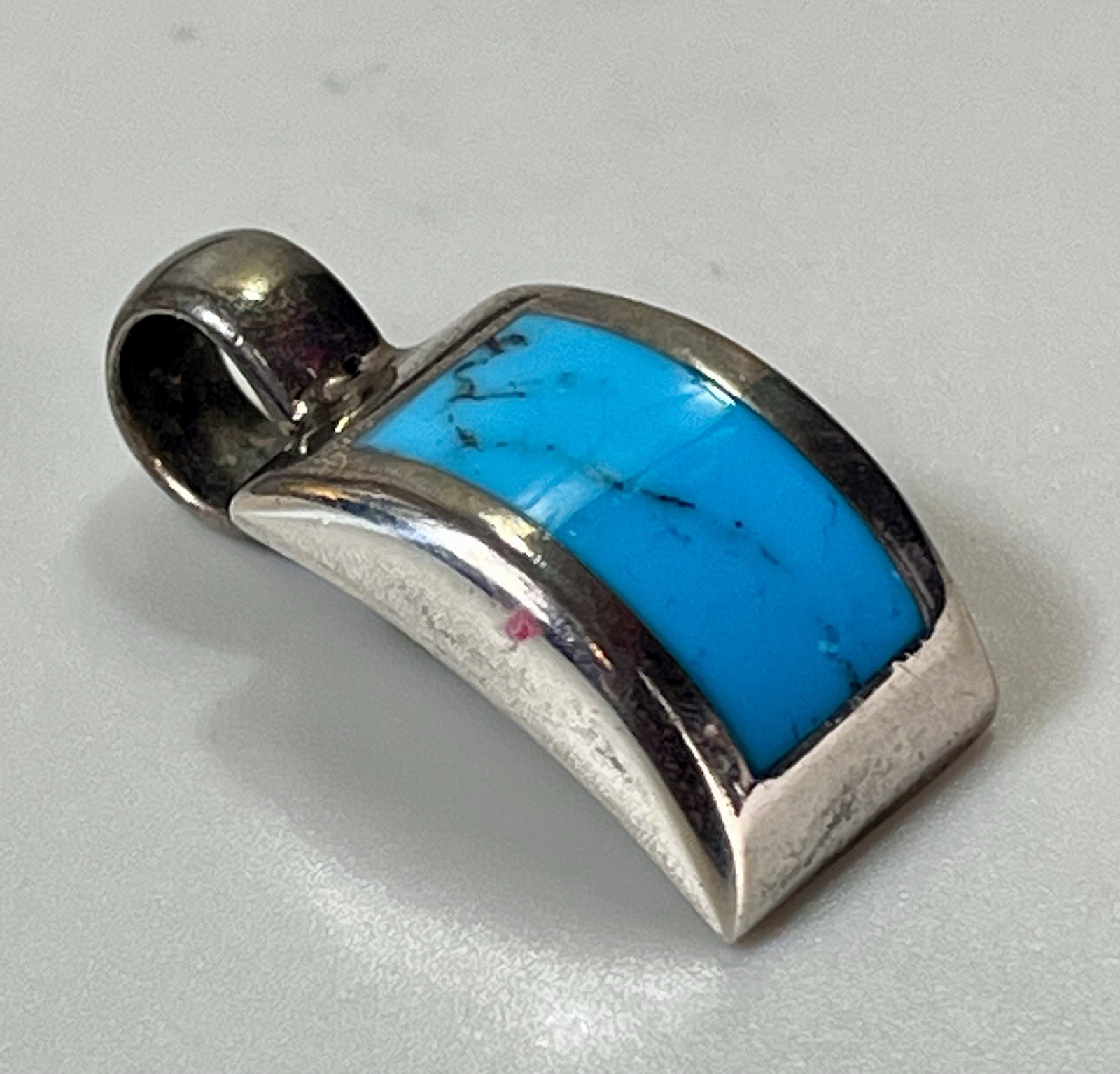 Vintage Sterling Silver Rectangular Turquoise Inl… - image 2