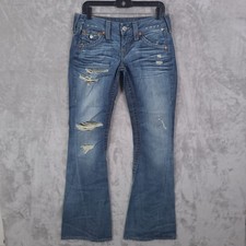 True Religion Blue Denim Jeans 28 Bootcut Flared Button Y2K USA Fits 32x34