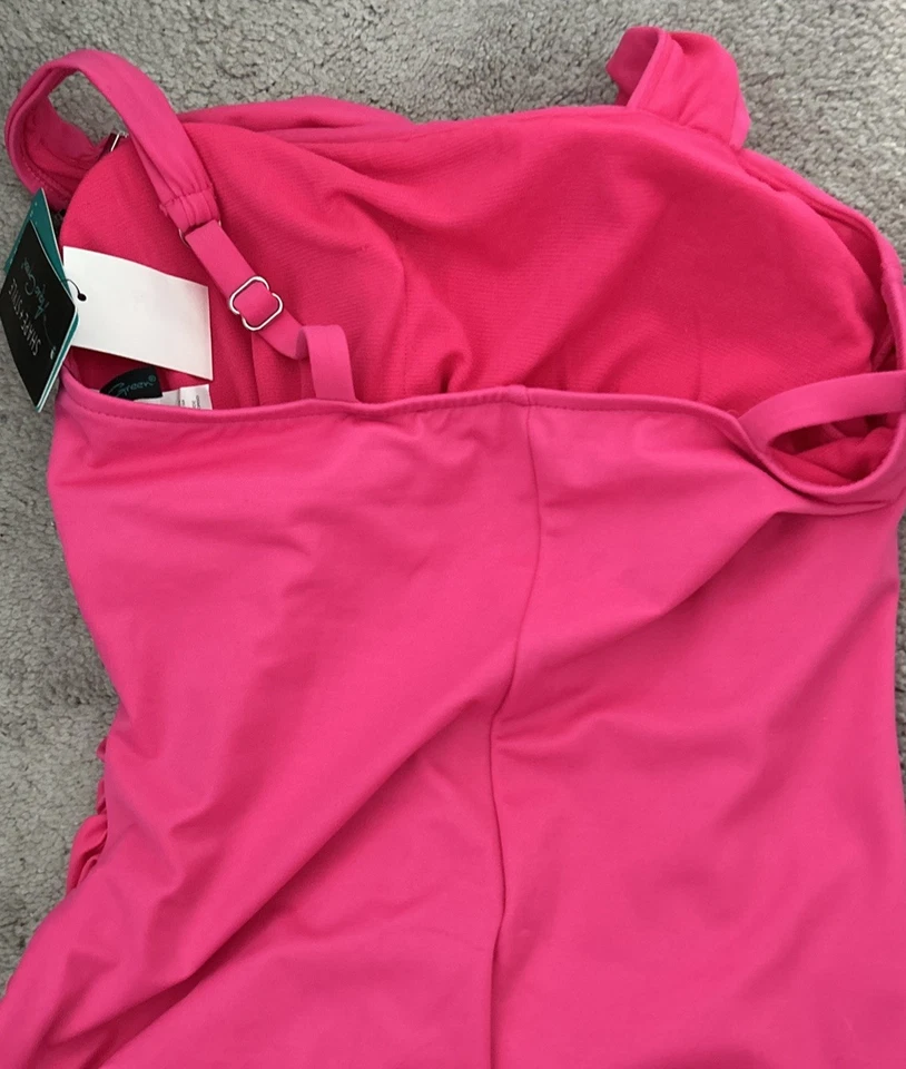 Traje de baño rosa de una pieza de Aqua Green, NUEVO CON ETIQUETAS talla 10 fruncido, tazas Foto 4 de 4