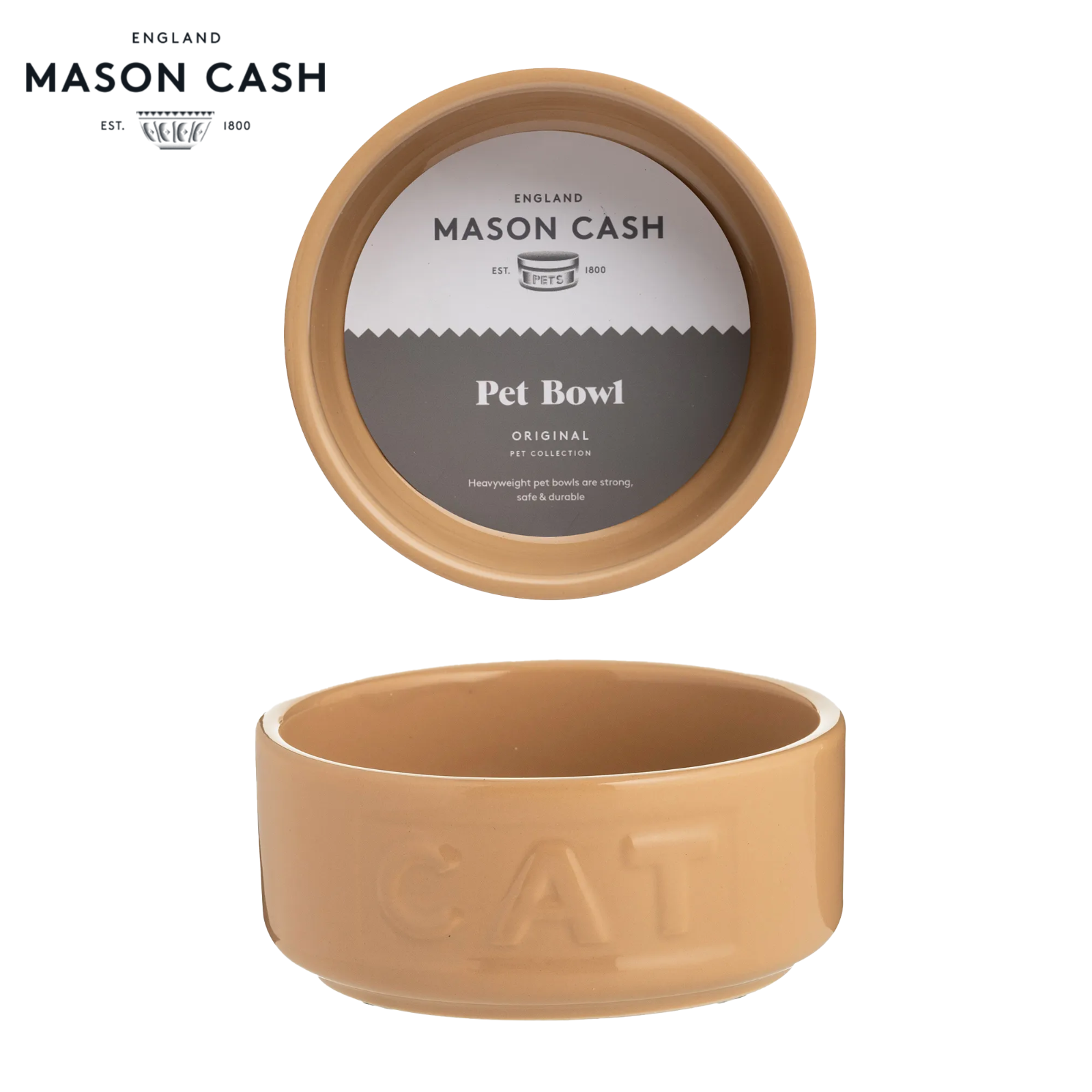 Mason Cash Cane Cat Bowl 13cm | Heavy Stoneware Lettered Pet Dish 400ml