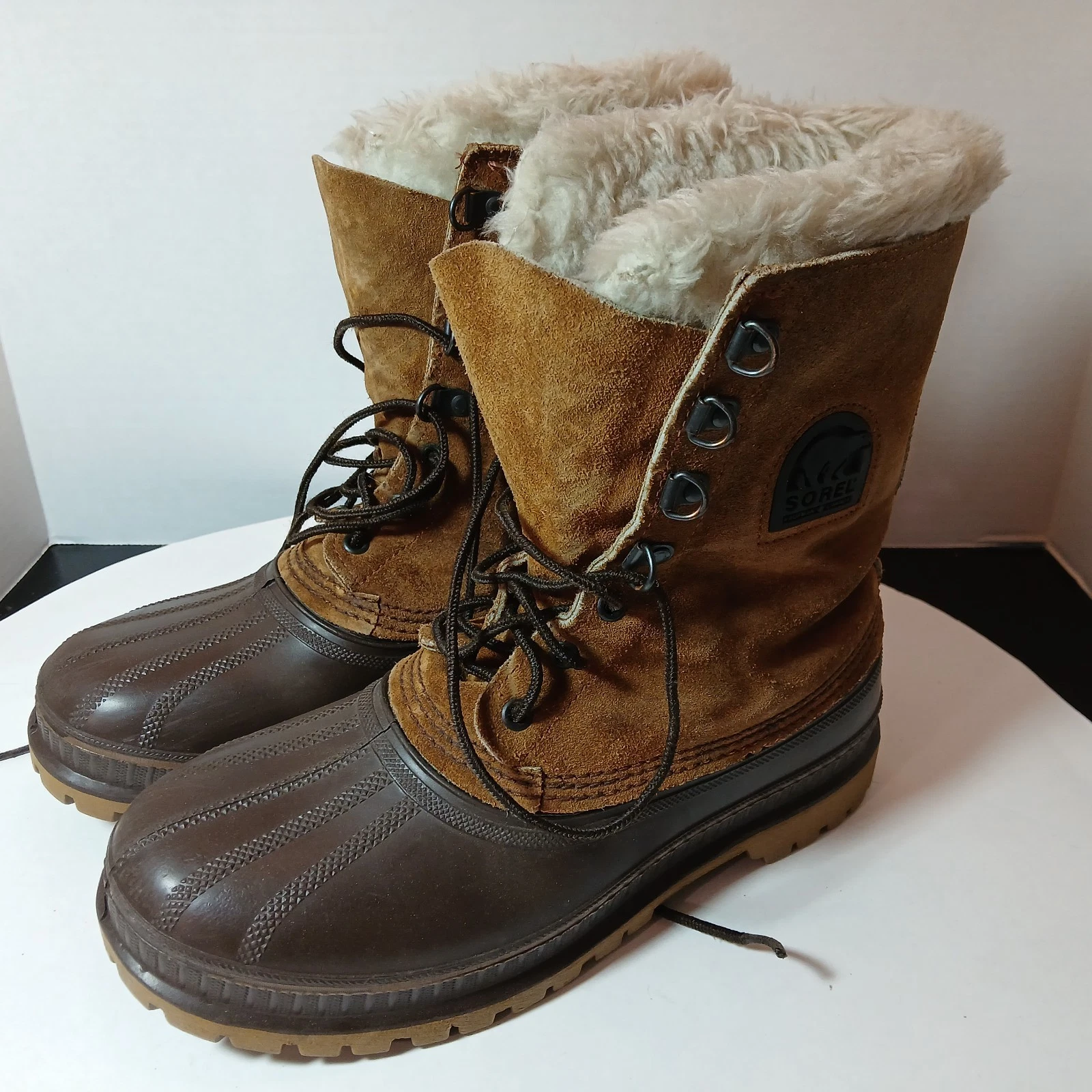 Sorel Snow Boots Mens 7 Brown Steel Shank Leather Fur Lined