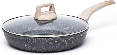 BRANDED CAROTE Nonstick Frying Pan Skillet,8" Non Stick Granite Fry Pan with Glass Lid,