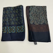 Silk Pocket Squares Lot of 2 Scarves Paisley Hand Block Printed Made in England